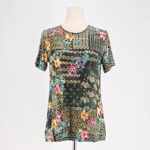 JOHNNY WAS Weller Favorite Crewneck Swing Tee Floral Black Multicolor Size S